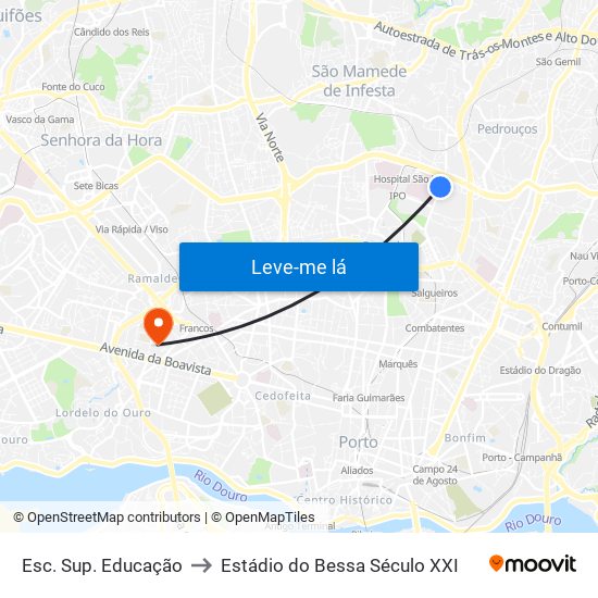 Esc. Sup. Educação to Estádio do Bessa Século XXI map