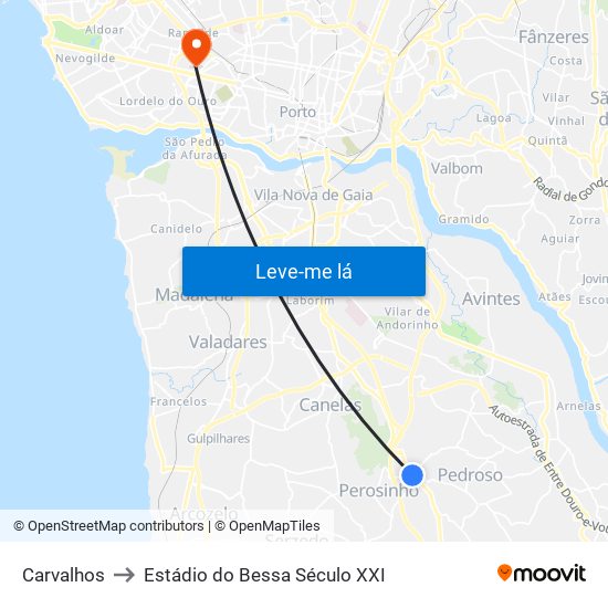 Carvalhos to Estádio do Bessa Século XXI map