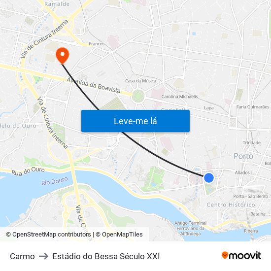 Carmo to Estádio do Bessa Século XXI map