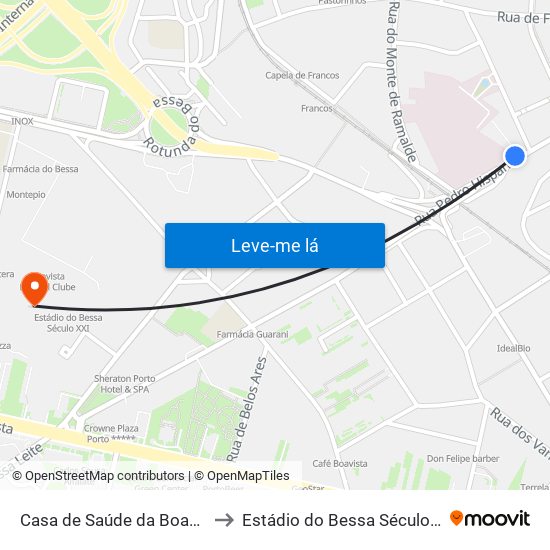 Casa de Saúde da Boavista to Estádio do Bessa Século XXI map