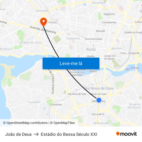 João de Deus to Estádio do Bessa Século XXI map
