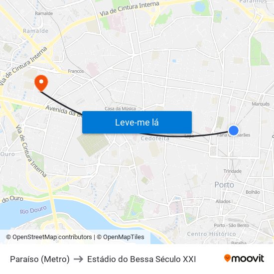 Paraíso (Metro) to Estádio do Bessa Século XXI map