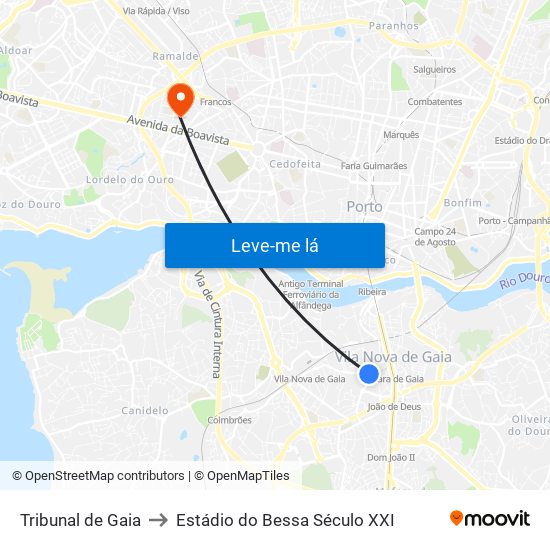 Tribunal de Gaia to Estádio do Bessa Século XXI map