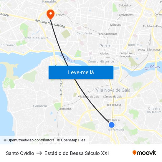 Santo Ovídio to Estádio do Bessa Século XXI map