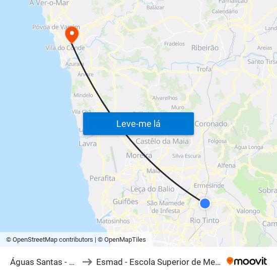 Águas Santas - Palmilheira to Esmad - Escola Superior de Media Artes e Design map