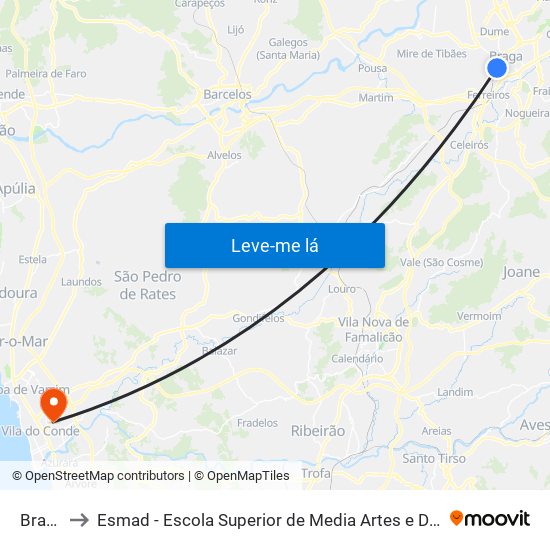 Braga to Esmad - Escola Superior de Media Artes e Design map