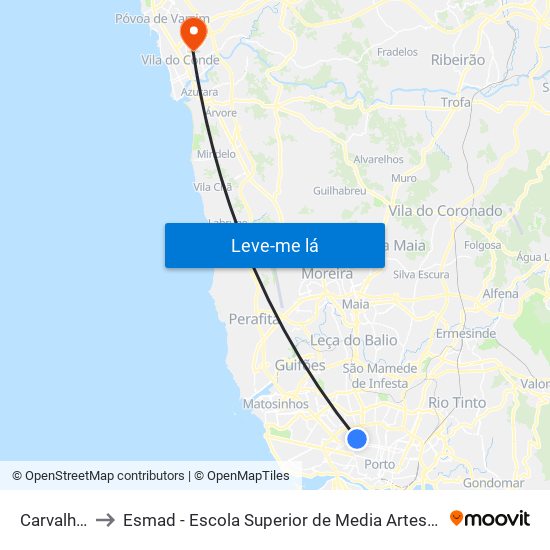 Carvalhido to Esmad - Escola Superior de Media Artes e Design map