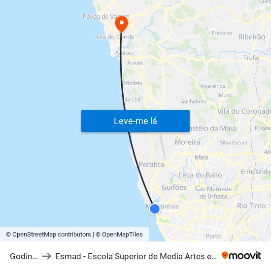 Godinho to Esmad - Escola Superior de Media Artes e Design map