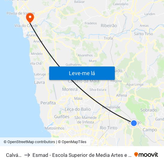 Calvário to Esmad - Escola Superior de Media Artes e Design map