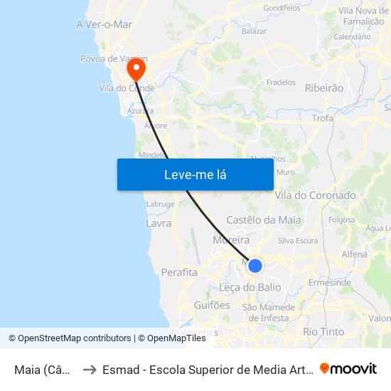 Maia (Câmara) to Esmad - Escola Superior de Media Artes e Design map