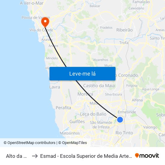 Alto da Maia to Esmad - Escola Superior de Media Artes e Design map