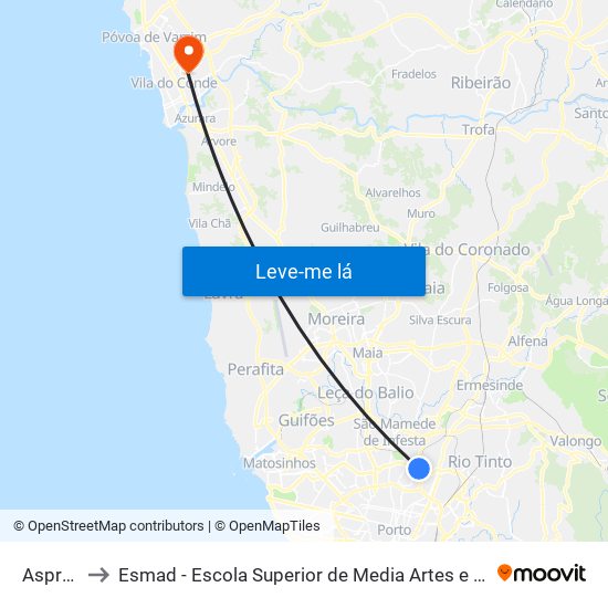 Asprela to Esmad - Escola Superior de Media Artes e Design map