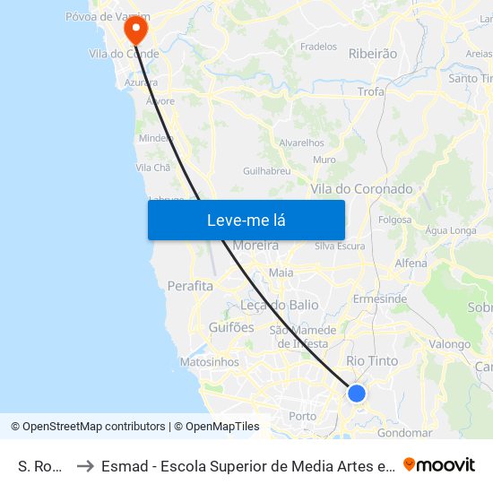 S. Roque to Esmad - Escola Superior de Media Artes e Design map