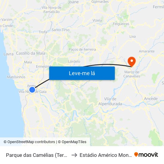 Parque das Camélias (Terminal) to Estádio Américo Monteiro map