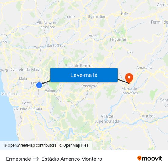 Ermesinde to Estádio Américo Monteiro map