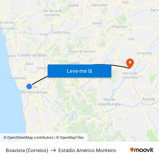 Boavista (Correios) to Estádio Américo Monteiro map