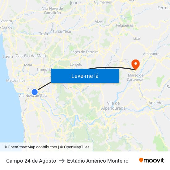 Campo 24 de Agosto to Estádio Américo Monteiro map