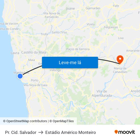 Pr. Cid. Salvador to Estádio Américo Monteiro map