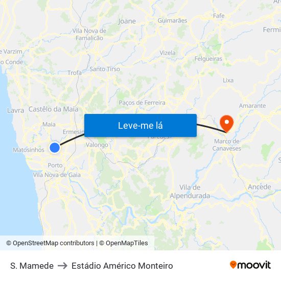 S. Mamede to Estádio Américo Monteiro map