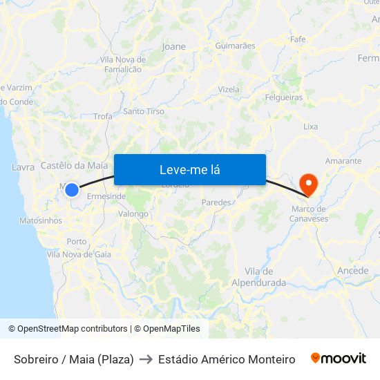 Sobreiro / Maia (Plaza) to Estádio Américo Monteiro map