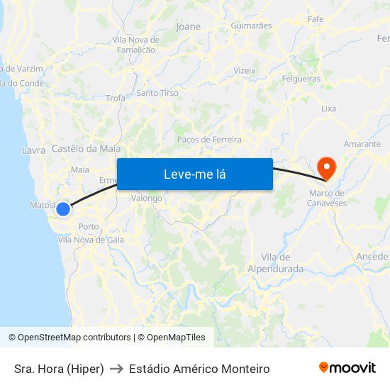 Sra. Hora (Hiper) to Estádio Américo Monteiro map