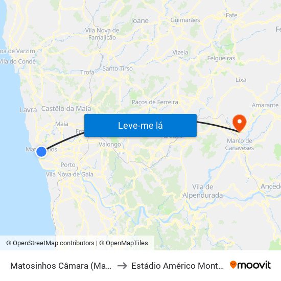 Matosinhos Câmara (Matc1) to Estádio Américo Monteiro map