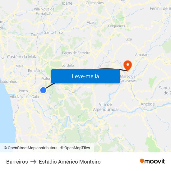 Barreiros to Estádio Américo Monteiro map