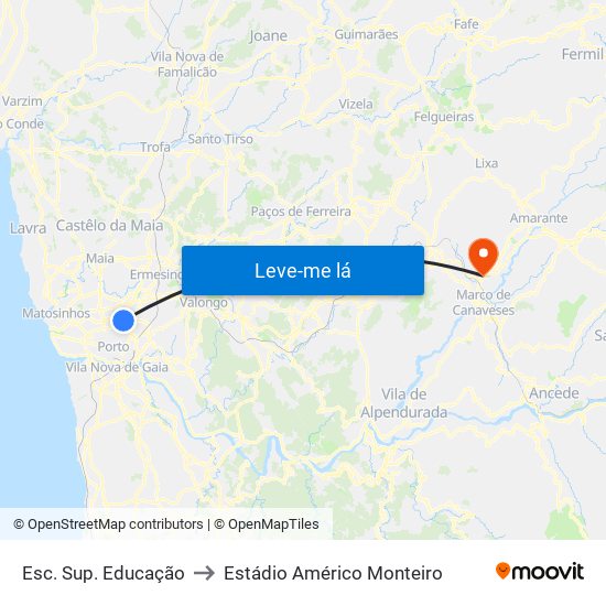 Esc. Sup. Educação to Estádio Américo Monteiro map