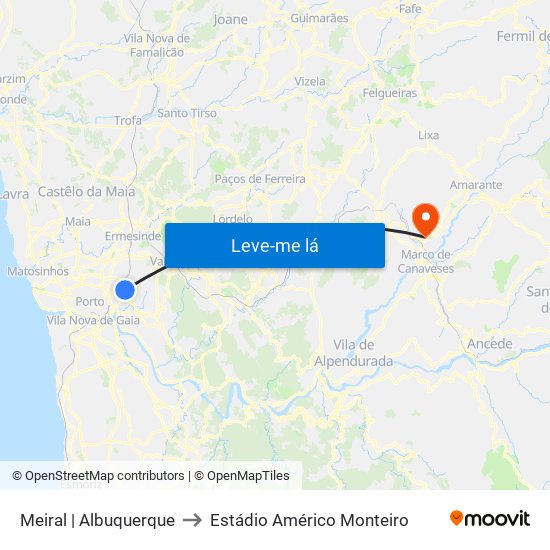 Meiral | Albuquerque to Estádio Américo Monteiro map