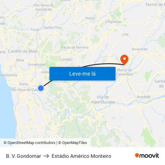 B. V. Gondomar to Estádio Américo Monteiro map