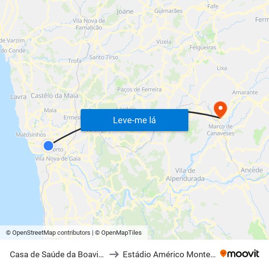 Casa de Saúde da Boavista to Estádio Américo Monteiro map