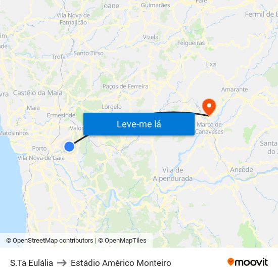 S.Ta Eulália to Estádio Américo Monteiro map