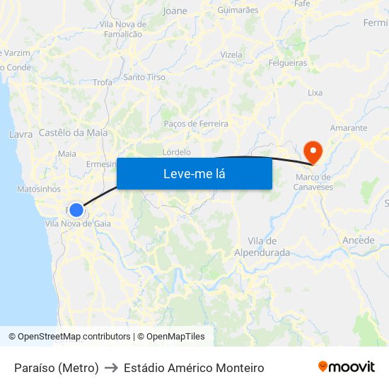 Paraíso (Metro) to Estádio Américo Monteiro map