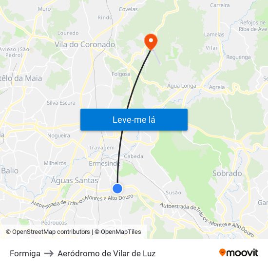 Formiga to Aeródromo de Vilar de Luz map
