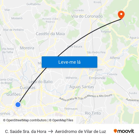 C. Saúde Sra. da Hora to Aeródromo de Vilar de Luz map