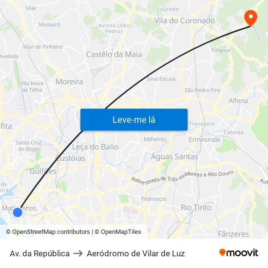 Av. da República to Aeródromo de Vilar de Luz map