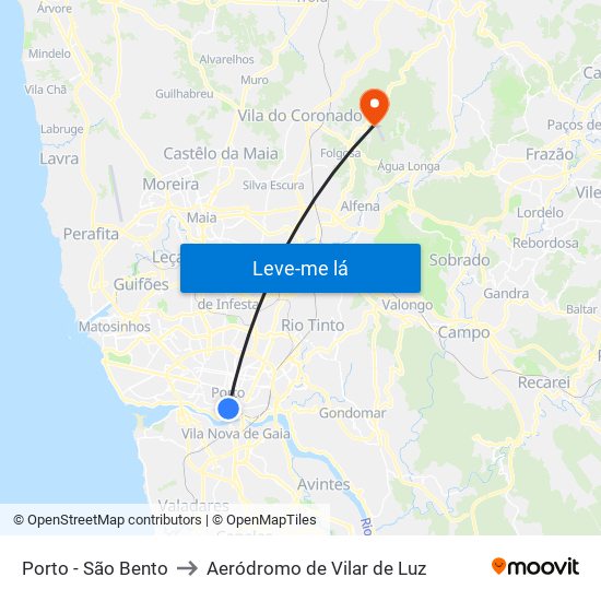 Porto - São Bento to Aeródromo de Vilar de Luz map