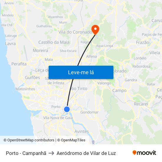 Porto - Campanhã to Aeródromo de Vilar de Luz map