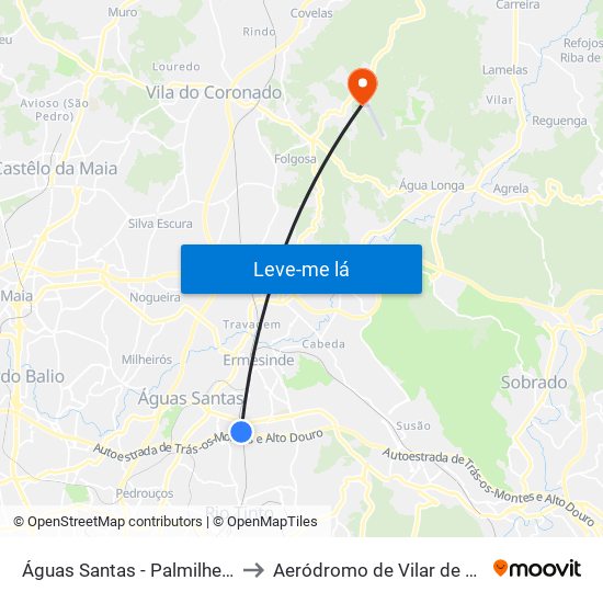 Águas Santas - Palmilheira to Aeródromo de Vilar de Luz map