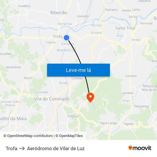 Trofa to Aeródromo de Vilar de Luz map