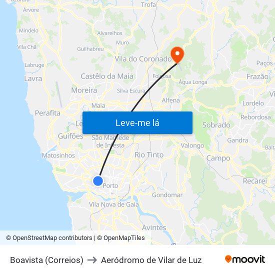 Boavista (Correios) to Aeródromo de Vilar de Luz map