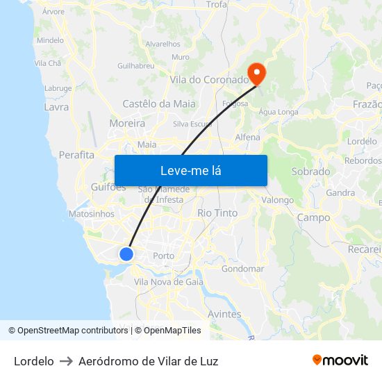 Lordelo to Aeródromo de Vilar de Luz map