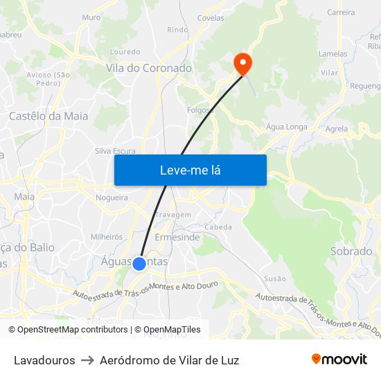 Lavadouros to Aeródromo de Vilar de Luz map