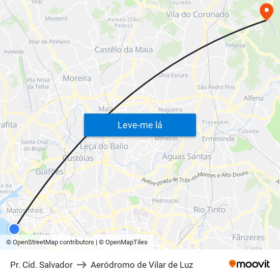 Pr. Cid. Salvador to Aeródromo de Vilar de Luz map