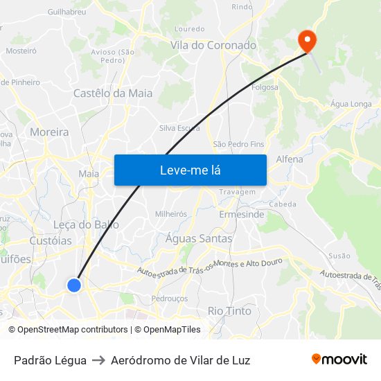 Padrão Légua to Aeródromo de Vilar de Luz map