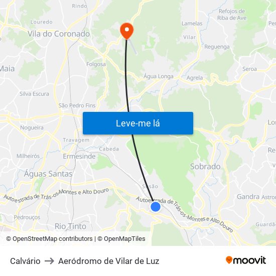 Calvário to Aeródromo de Vilar de Luz map