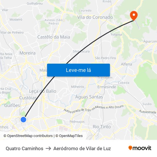 Quatro Caminhos to Aeródromo de Vilar de Luz map