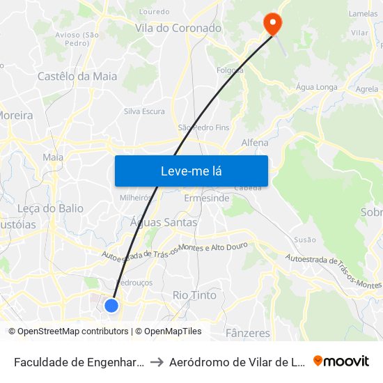 Faculdade de Engenharia to Aeródromo de Vilar de Luz map