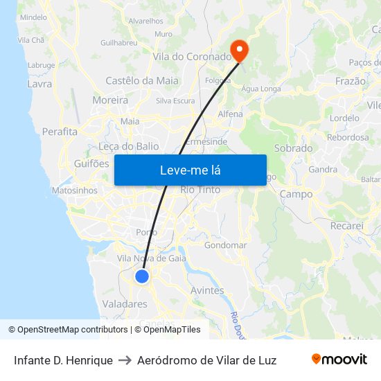 Infante D. Henrique to Aeródromo de Vilar de Luz map