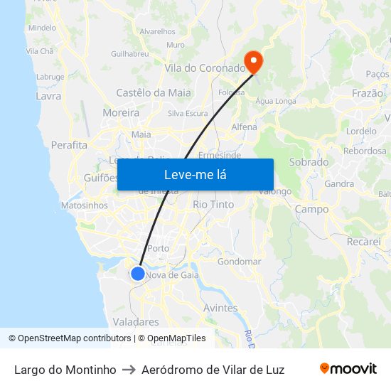 Largo do Montinho to Aeródromo de Vilar de Luz map